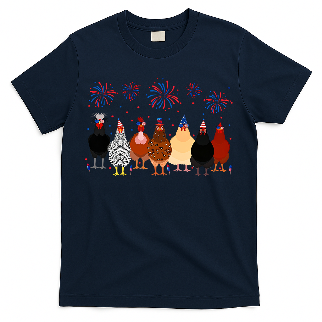 Happy 4th Of July Independence Day Fireworks Chicken Hen Farmer T-Shirt
