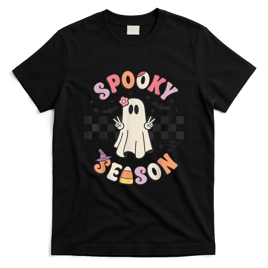 Halloween Shirt - Spooky Season Retro Happy Halloween Ghost Women Toddler Girl T-Shirt