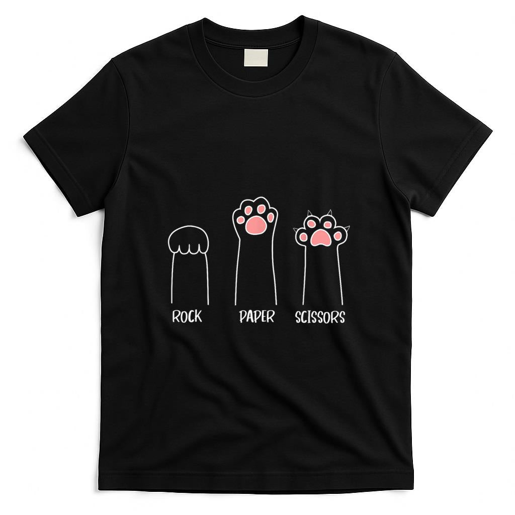 Funny Tees - Introvert Cat Animal Rescue Pet Lover Apparel Rock Paper Scissors Hand Game Cute Paw Funny Cat T-Shi