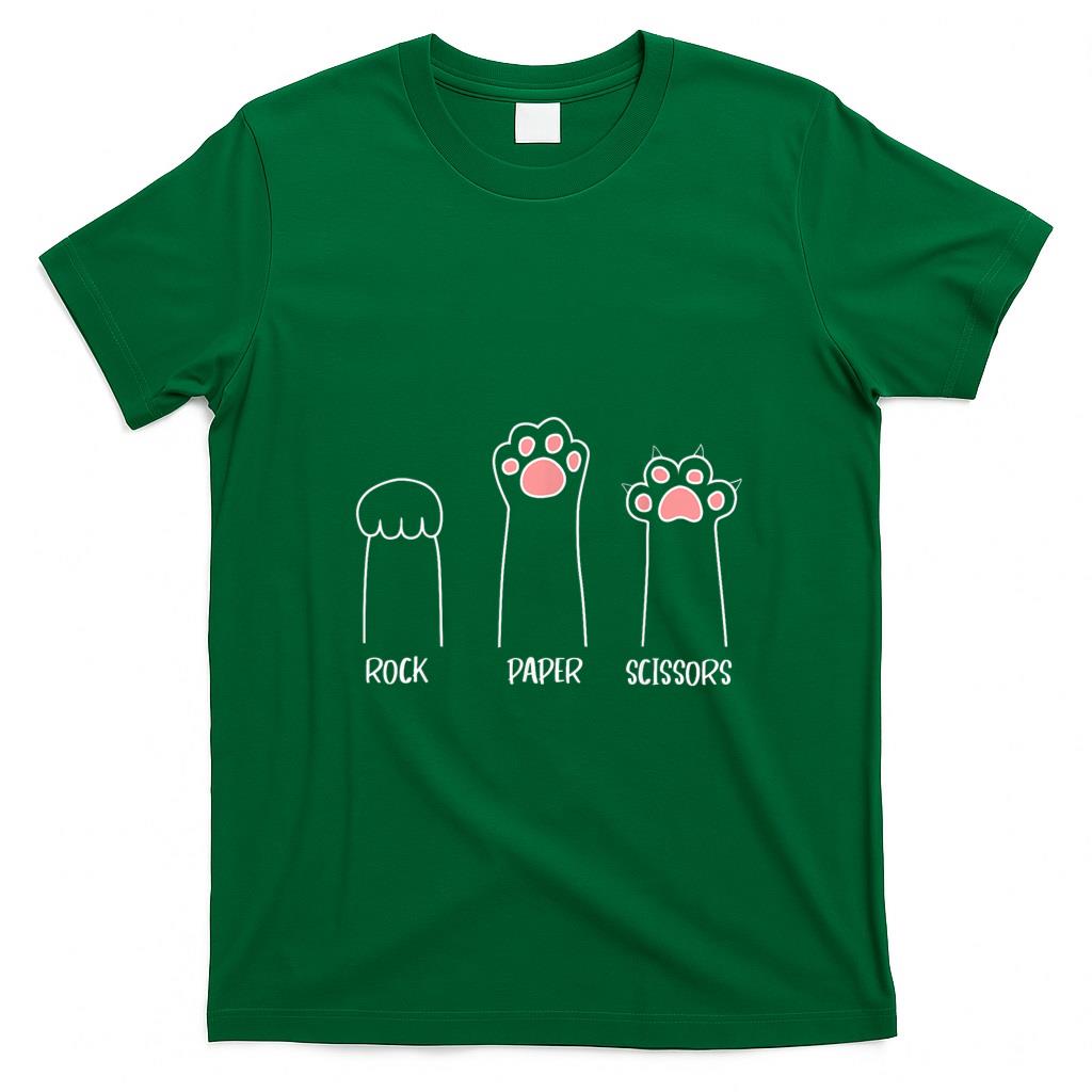 Funny Tees - Introvert Cat Animal Rescue Pet Lover Apparel Rock Paper Scissors Hand Game Cute Paw Funny Cat T-Shi