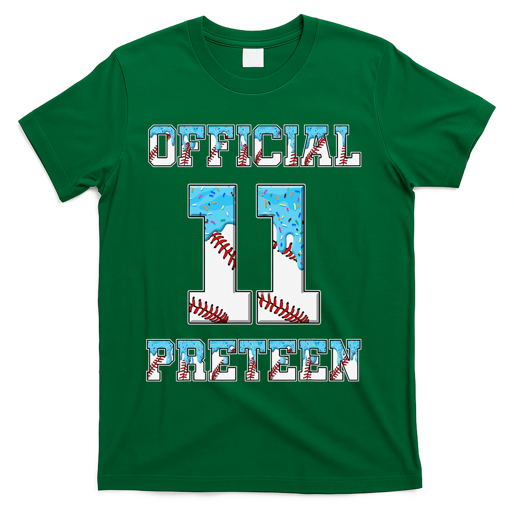 11th Birthday Baseball Drip Preteen T-Shirt - Green