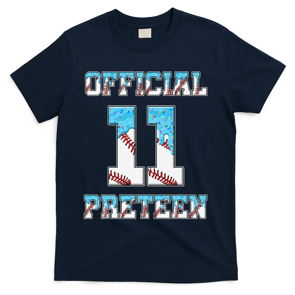 11th Birthday Baseball Drip Preteen T-Shirt - Navy