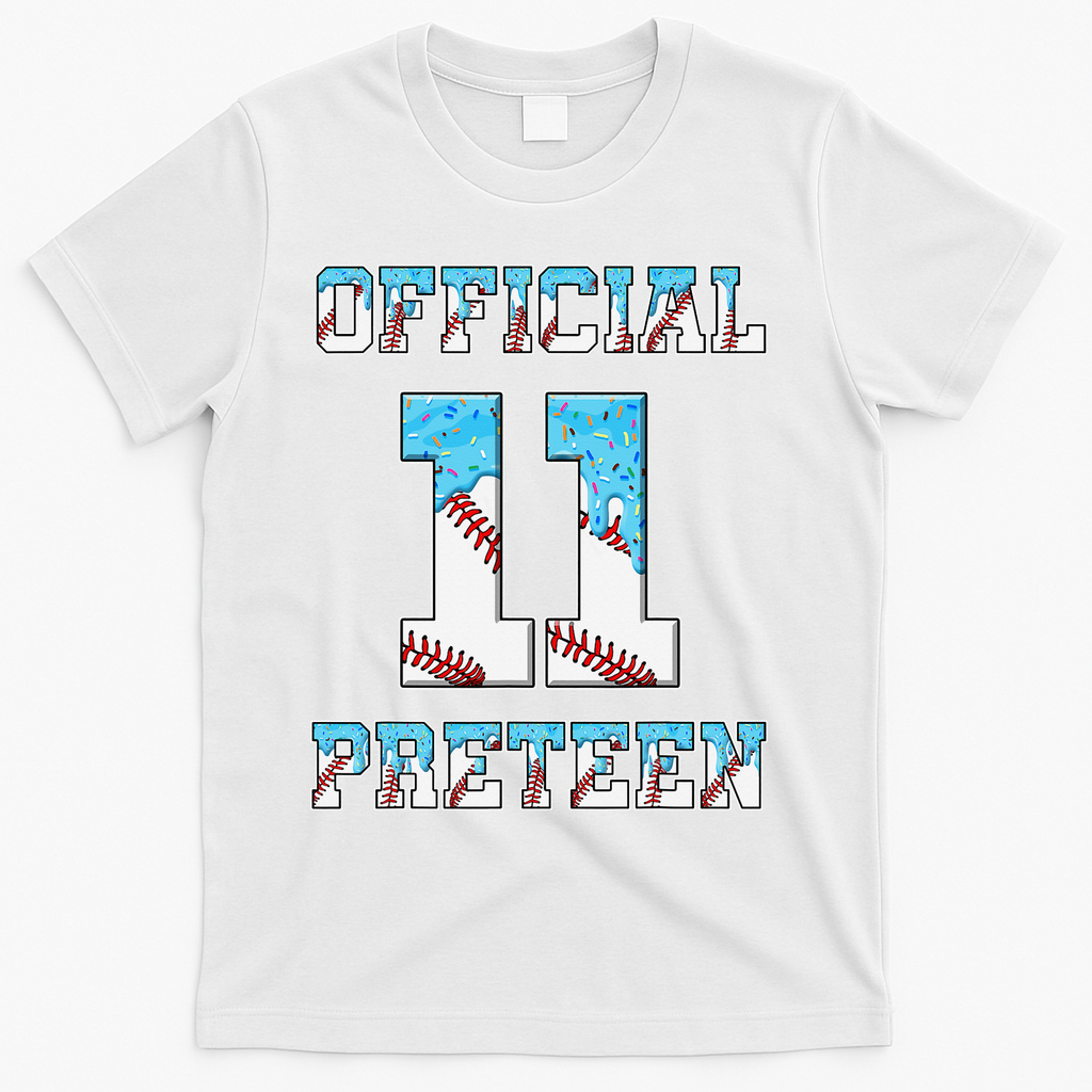 11th Birthday Baseball Drip Preteen T-Shirt - White