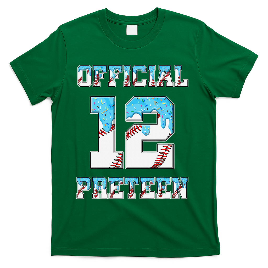 12th Birthday Baseball Drip Preteen T-Shirt - Green