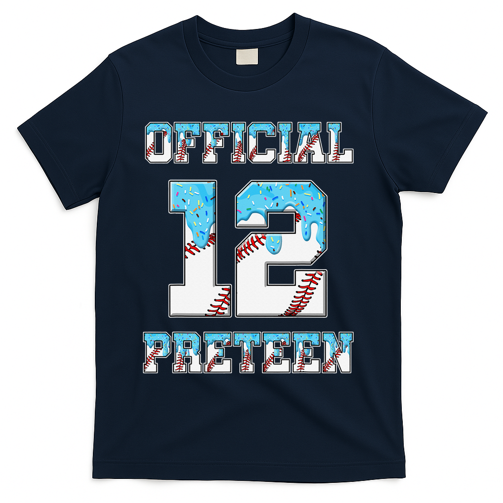 12th Birthday Baseball Drip Preteen T-Shirt - Navy