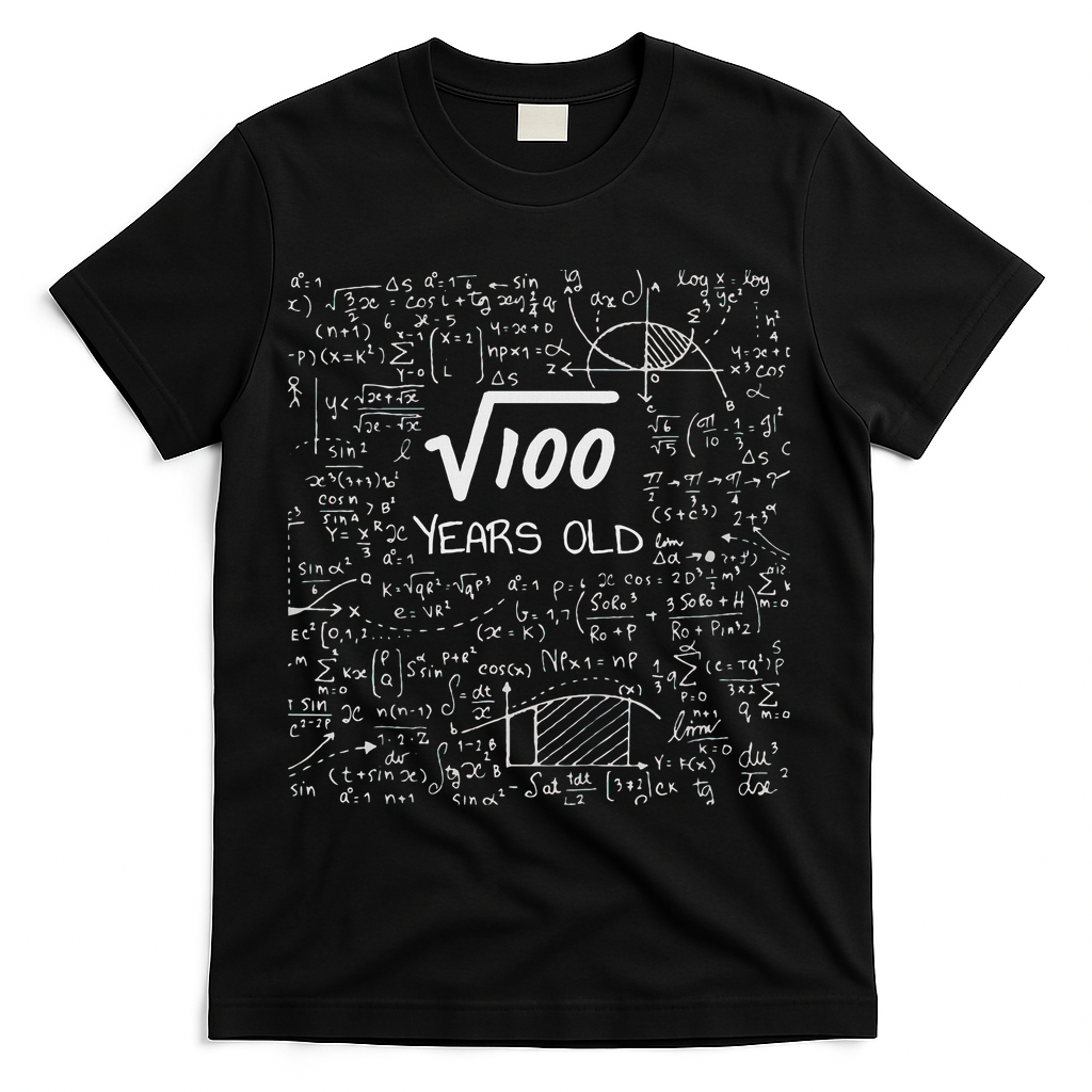 10th Birthday, Square Root Of 100 10 Years Old T-Shirt - Black