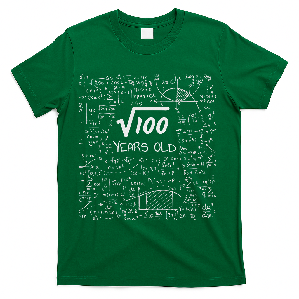 10th Birthday, Square Root Of 100 10 Years Old T-Shirt - Green