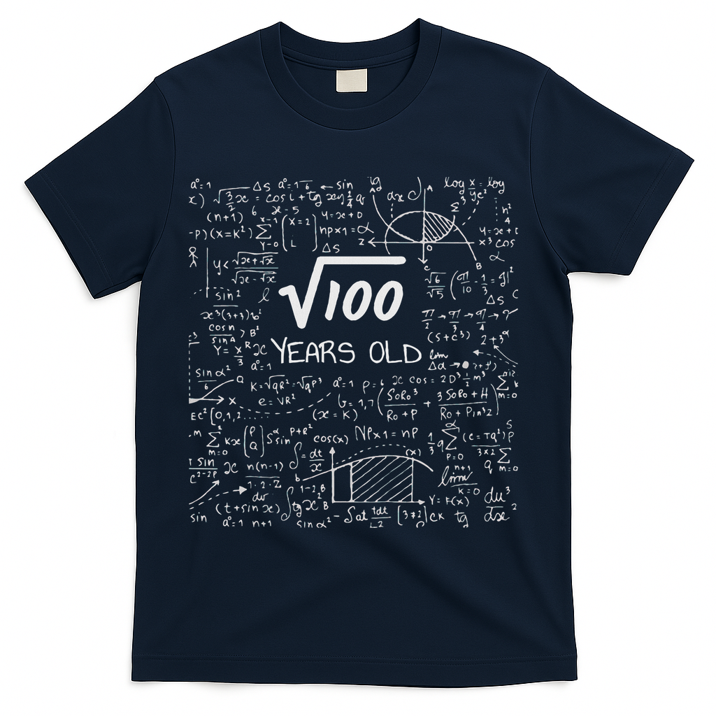 10th Birthday, Square Root Of 100 10 Years Old T-Shirt - Navy