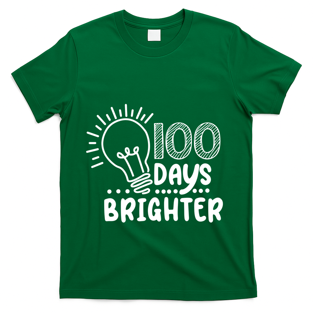 100 Days Brighter Funny Back To School T-Shirt - Green