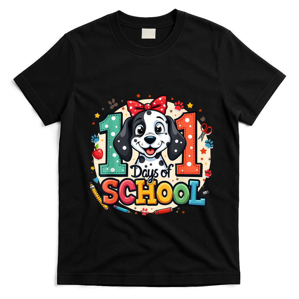 101 Days Of School 100 Days Of School Funny Cute Dogs T-Shirt - Black
