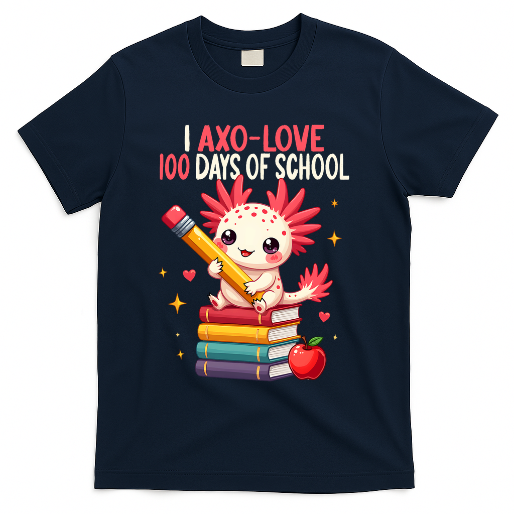 100 Days Of School For Girl 100th Day Of School Axolotl  T-Shirt - Navy