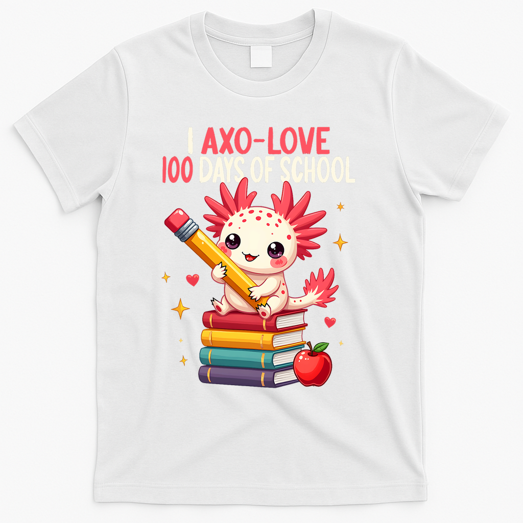 100 Days Of School For Girl 100th Day Of School Axolotl  T-Shirt - White