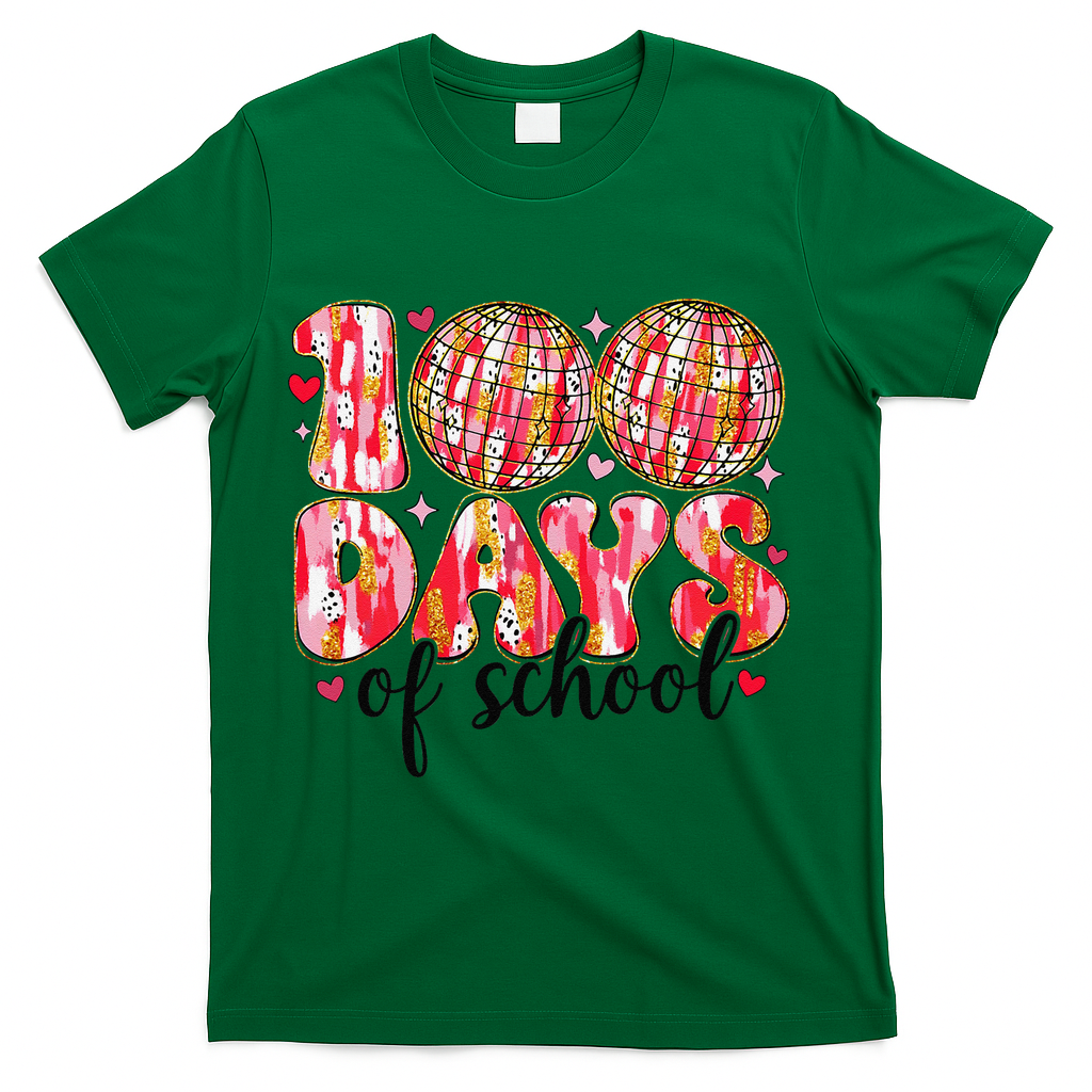 100 Days Of School Retro Disco Ball 100th Day Of School T-Shirt - Green