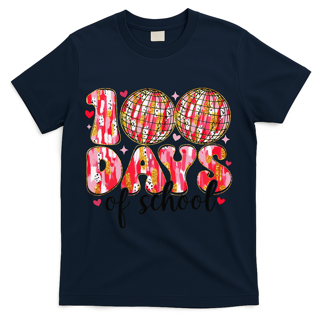 100 Days Of School Retro Disco Ball 100th Day Of School T-Shirt - Navy