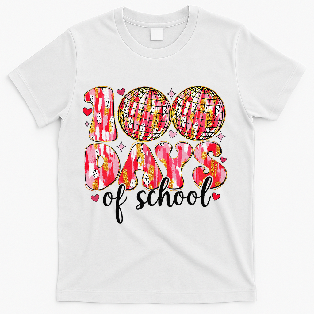 100 Days Of School Retro Disco Ball 100th Day Of School T-Shirt - White