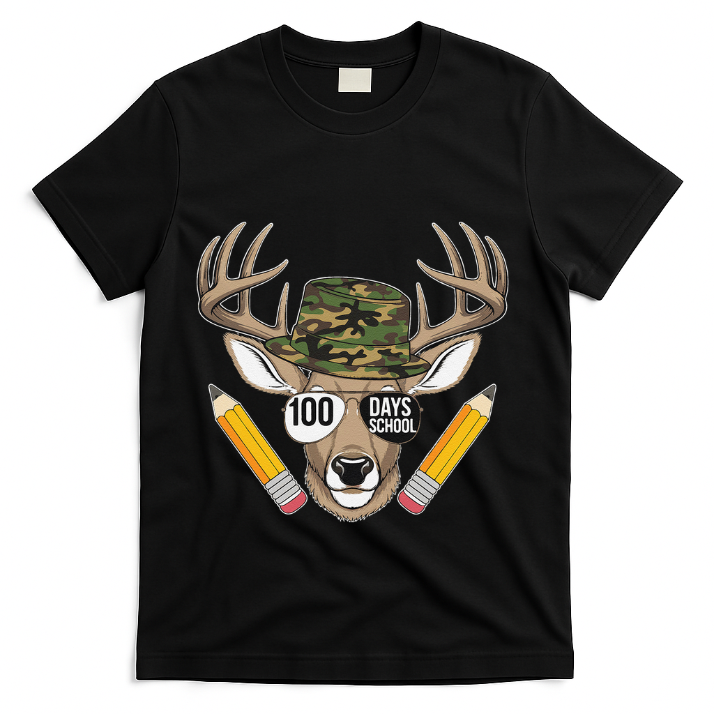 100 Days Of School Deer Hunting Camo For Student T-Shirt - Black