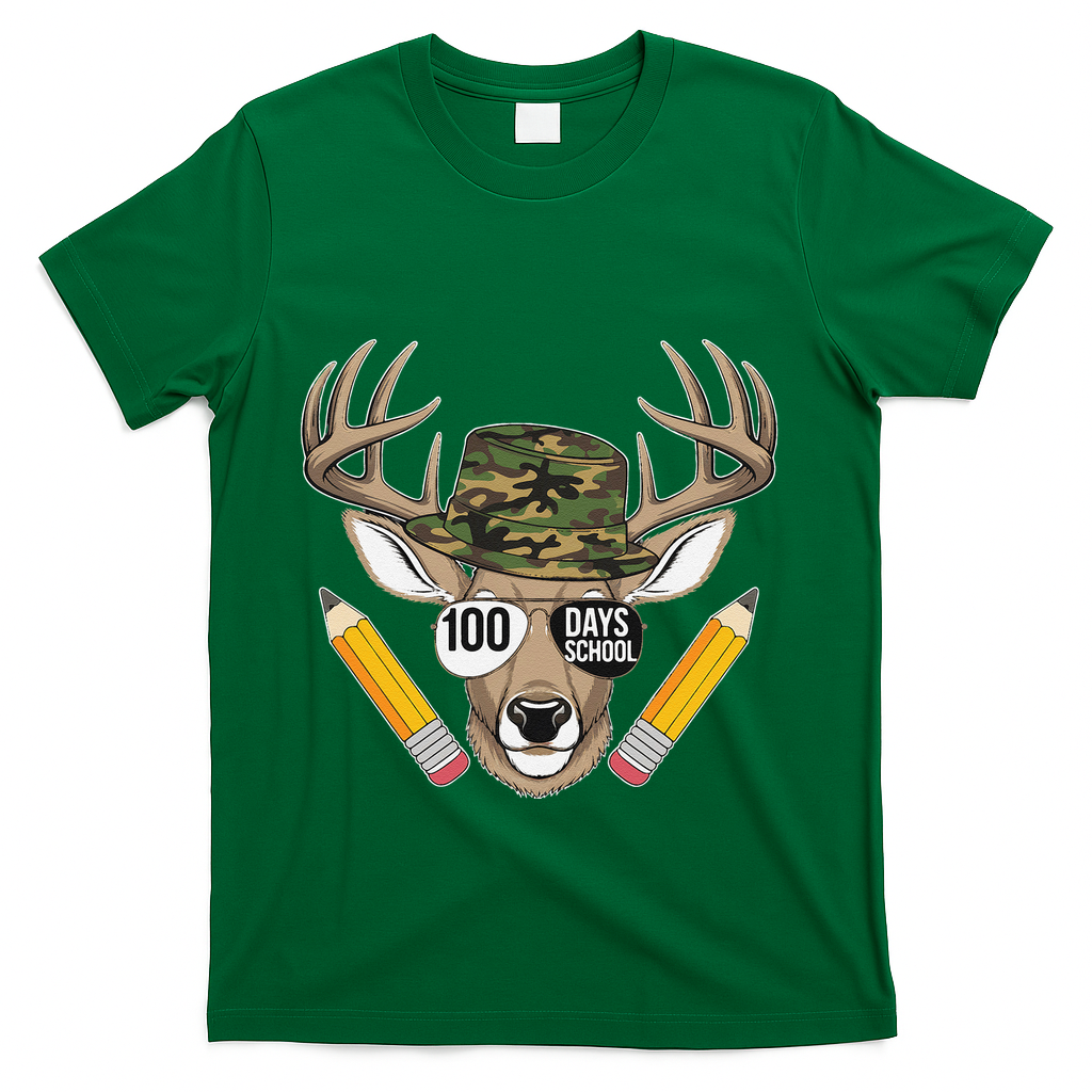 100 Days Of School Deer Hunting Camo For Student T-Shirt - Green