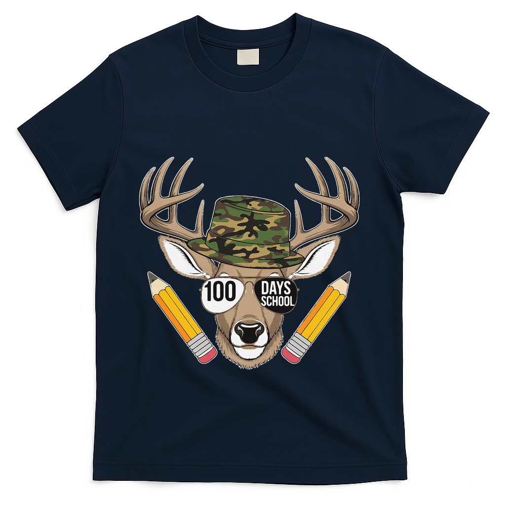 100 Days Of School Deer Hunting Camo For Student T-Shirt - Navy