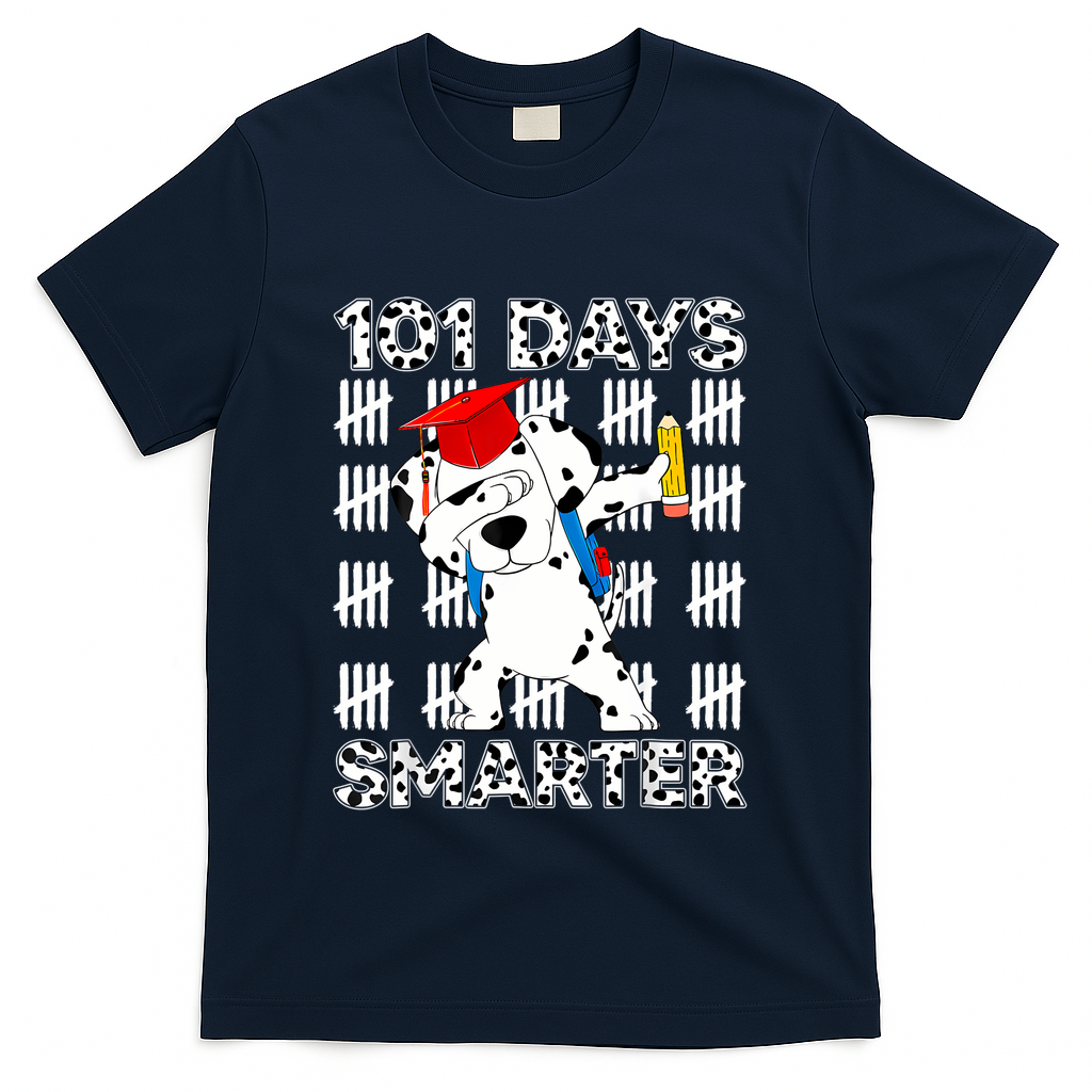 101 Days Of School Happy 100 Days Smarter Teacher T-Shirt - Navy