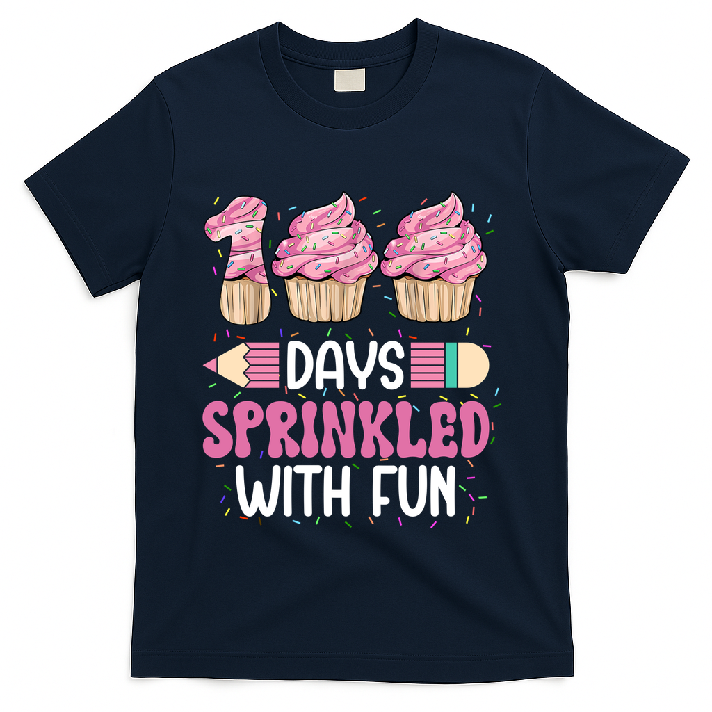 100 Days Sprinkled With Fun Cupcake 100th Day Of School T-Shirt - Navy