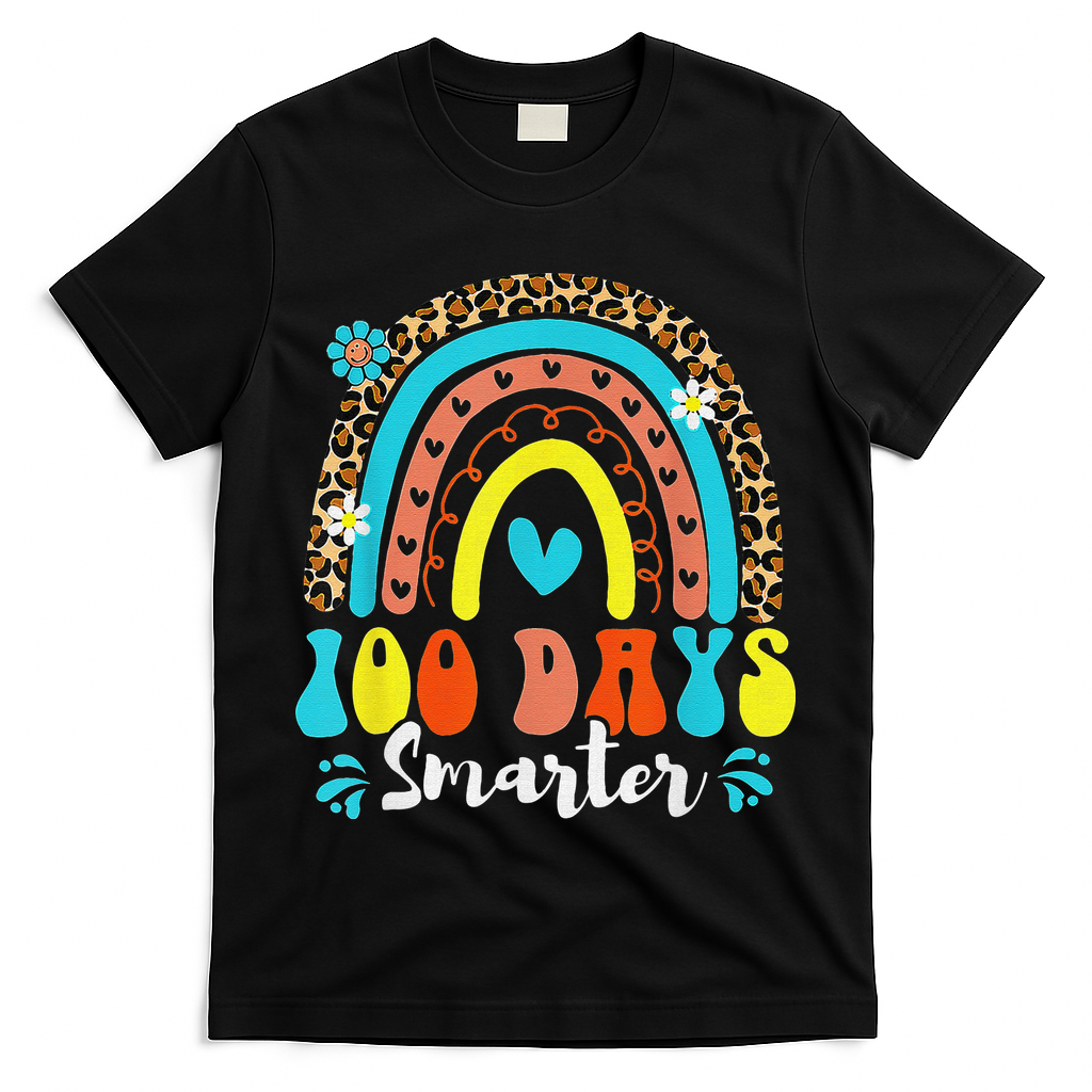 100 Days Smarter Rainbow Leopard Happy 100th Day Of School T-Shirt