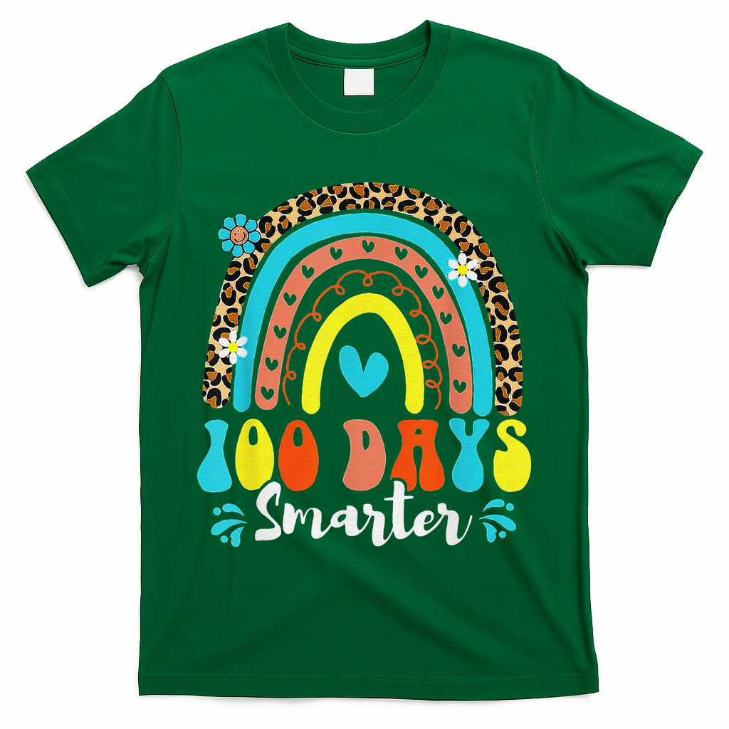 100 Days Smarter Rainbow Leopard Happy 100th Day Of School T-Shirt