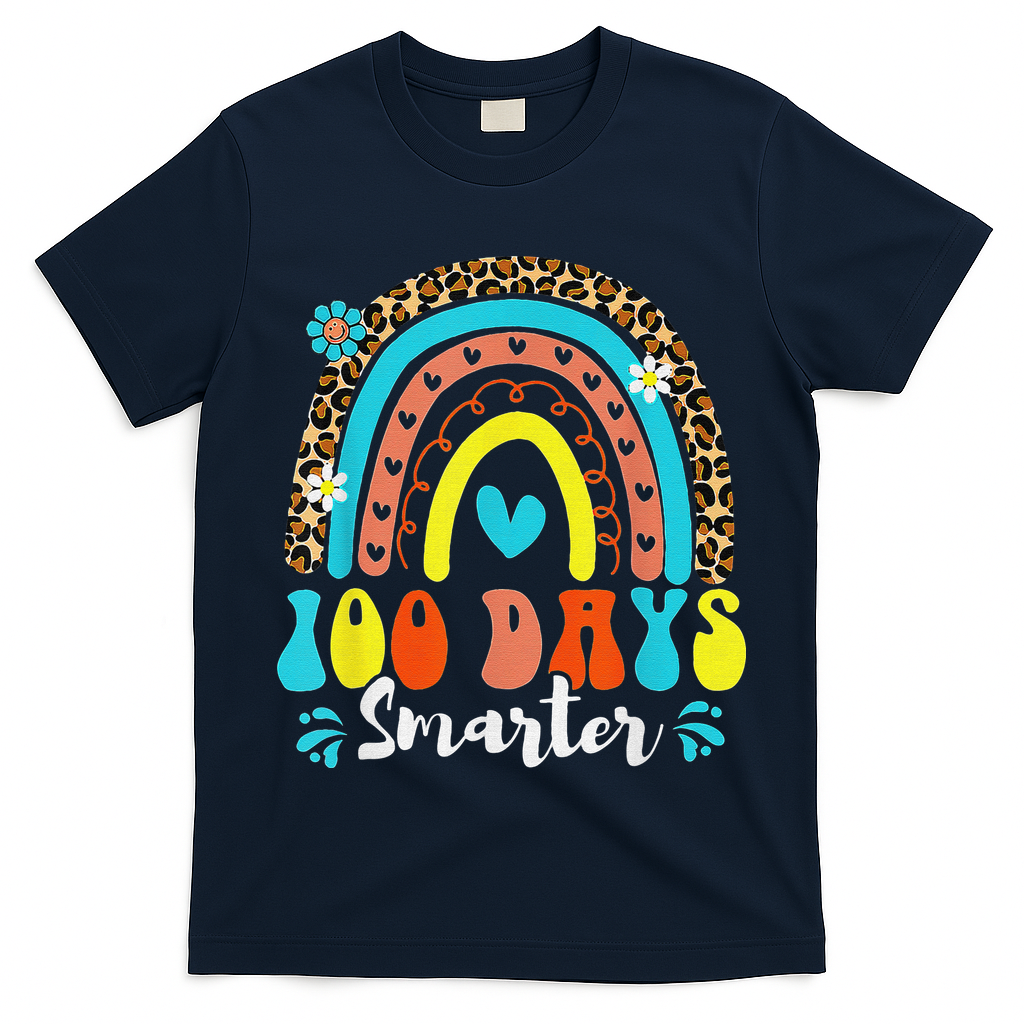 100 Days Smarter Rainbow Leopard Happy 100th Day Of School T-Shirt