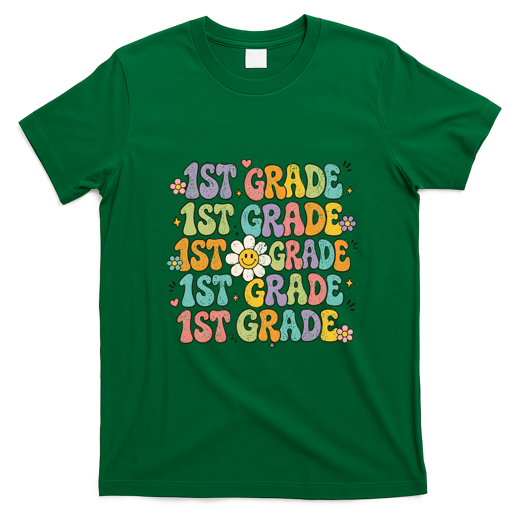 1st Grade Smiley Flower Back To School Teacher Student Gift T-Shirt - Irish Green
