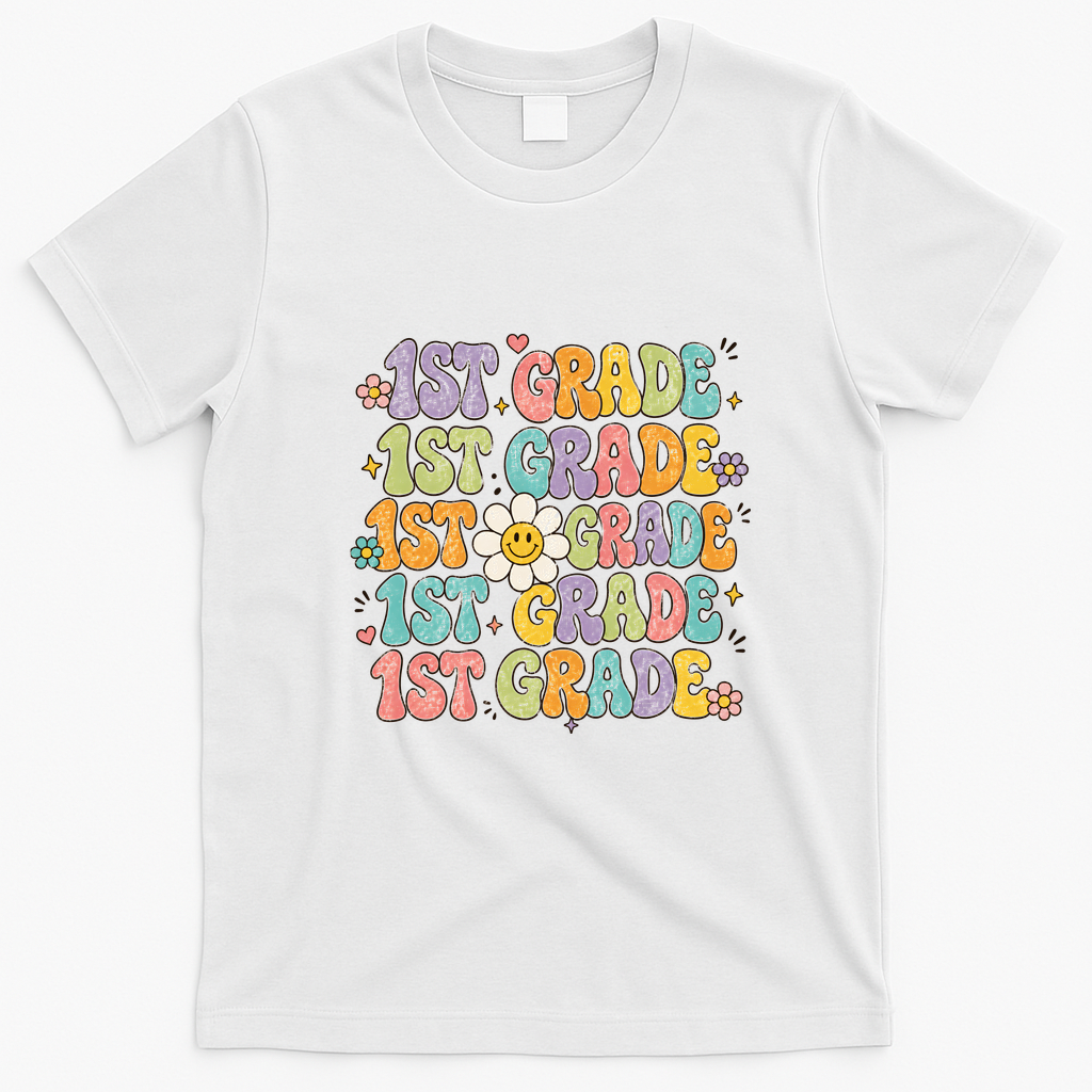 1st Grade Smiley Flower Back To School Teacher Student Gift T-Shirt - White