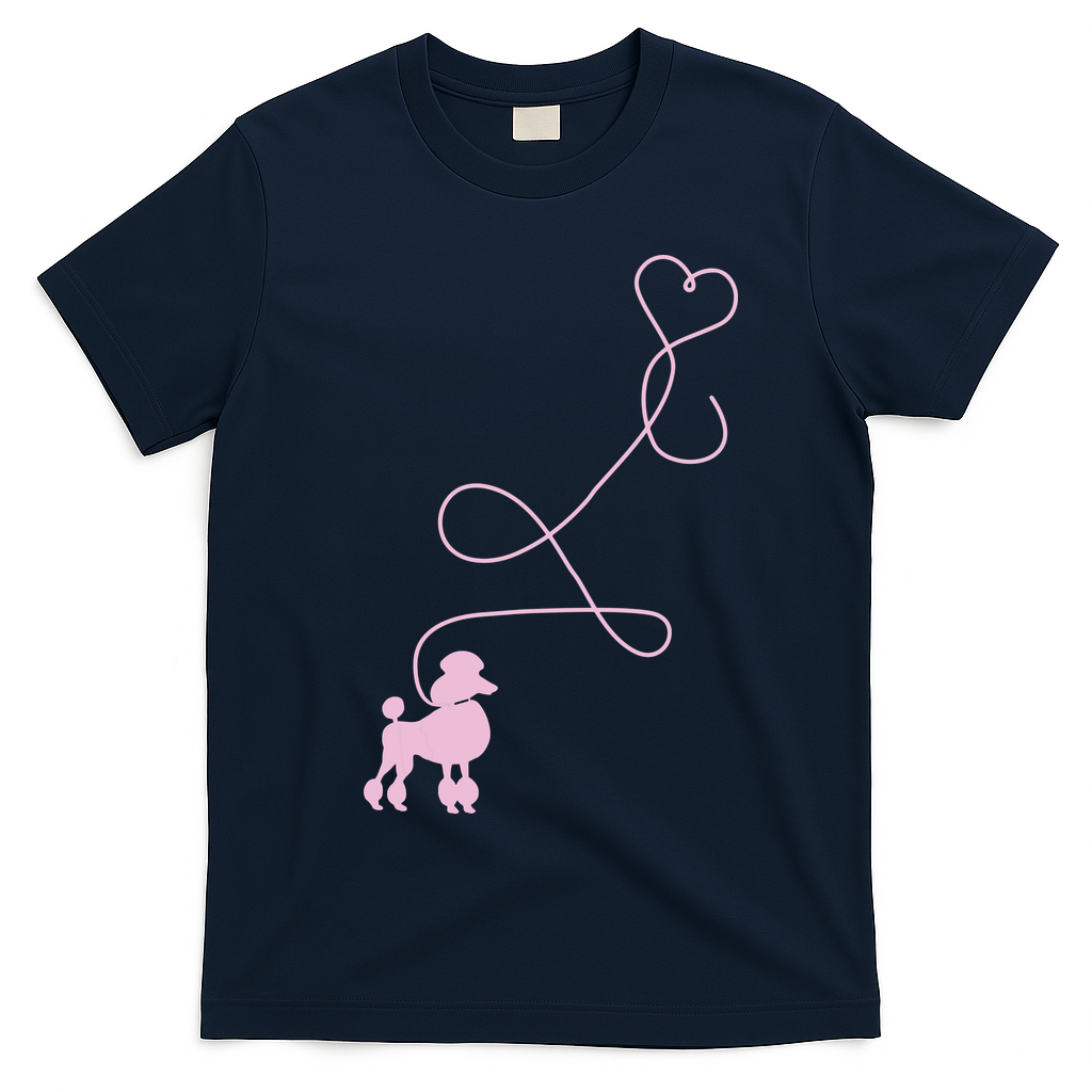 1950s Sock Hop Costume Dog Cute Poodle Heart T-Shirt - Navy Blue