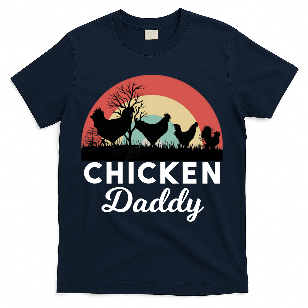 Chicken Daddy With Retro Sunset, Funny Chicken Lover, Farmer T-Shirt