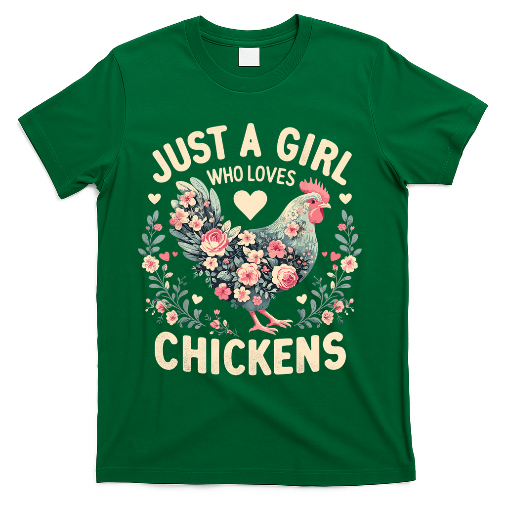 Floral Farmer Funny Just A Girl Who Loves Chickens  T-Shirt