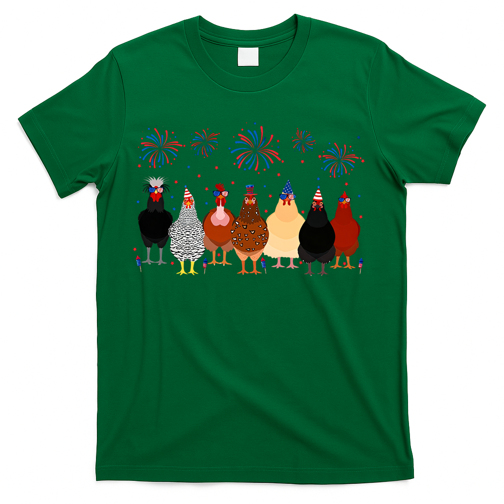 Happy 4th Of July Independence Day Fireworks Chicken Hen Farmer T-Shirt