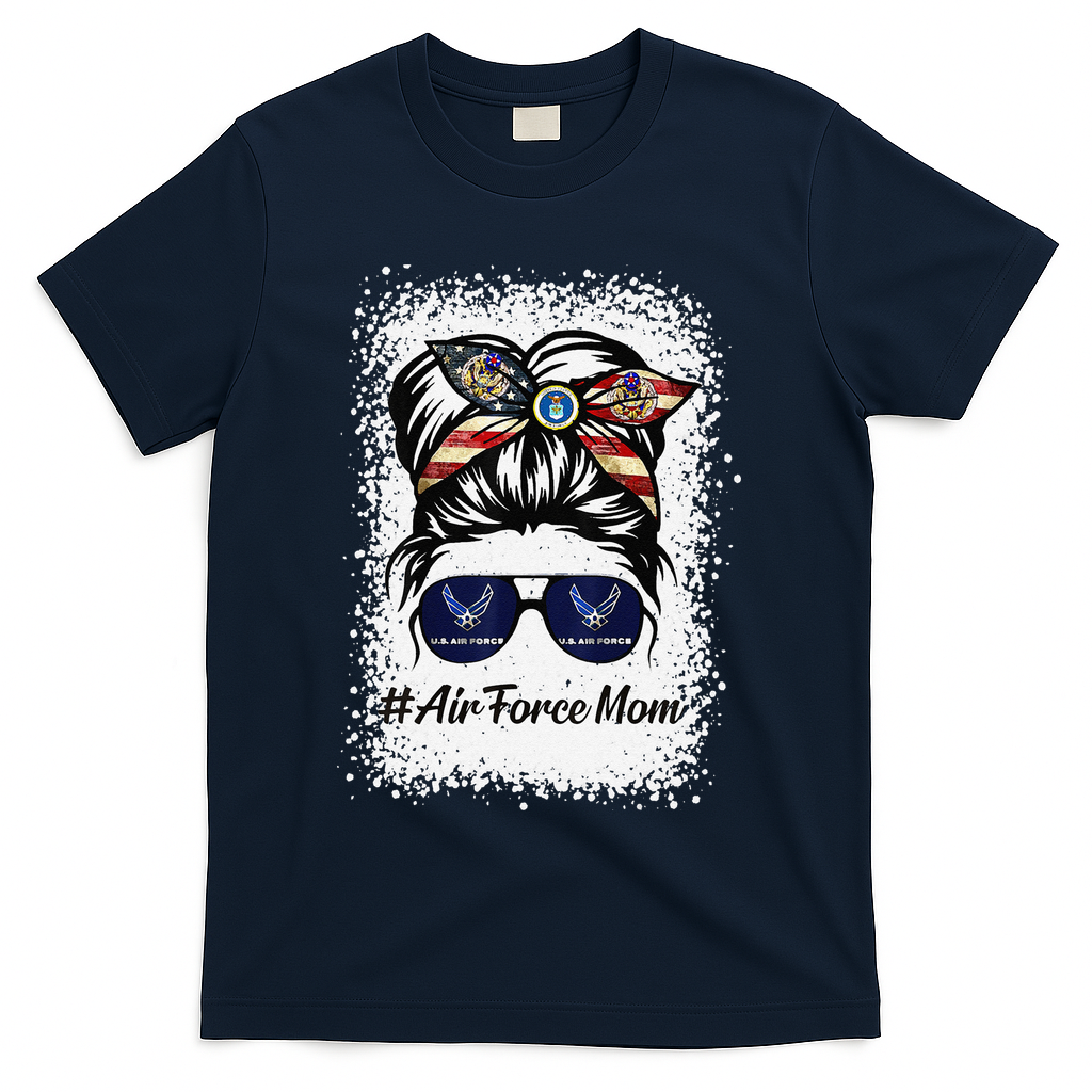 Air Force Mom Messy Bun Sunglasses Military Mom Mother's Day Cute T-Shirt