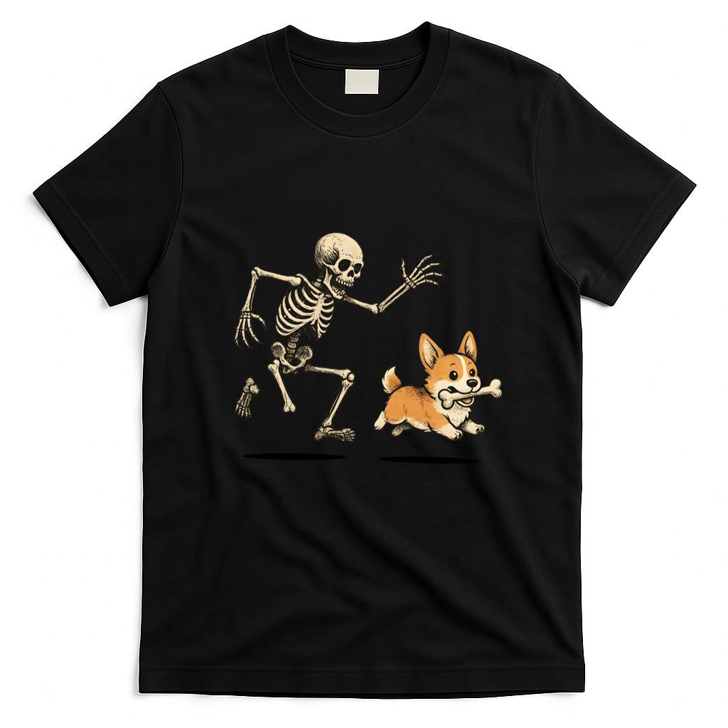 Pet Mom Halloween Shirt - Funny Skeleton Chasing Corgi Halloween Dog Mom Pet Lover Long Sleeve T-Shirt_3