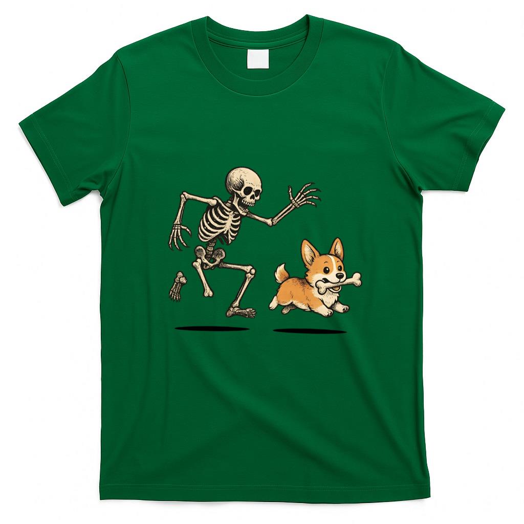 Pet Mom Halloween Shirt - Funny Skeleton Chasing Corgi Halloween Dog Mom Pet Lover Long Sleeve T-Shirt_3