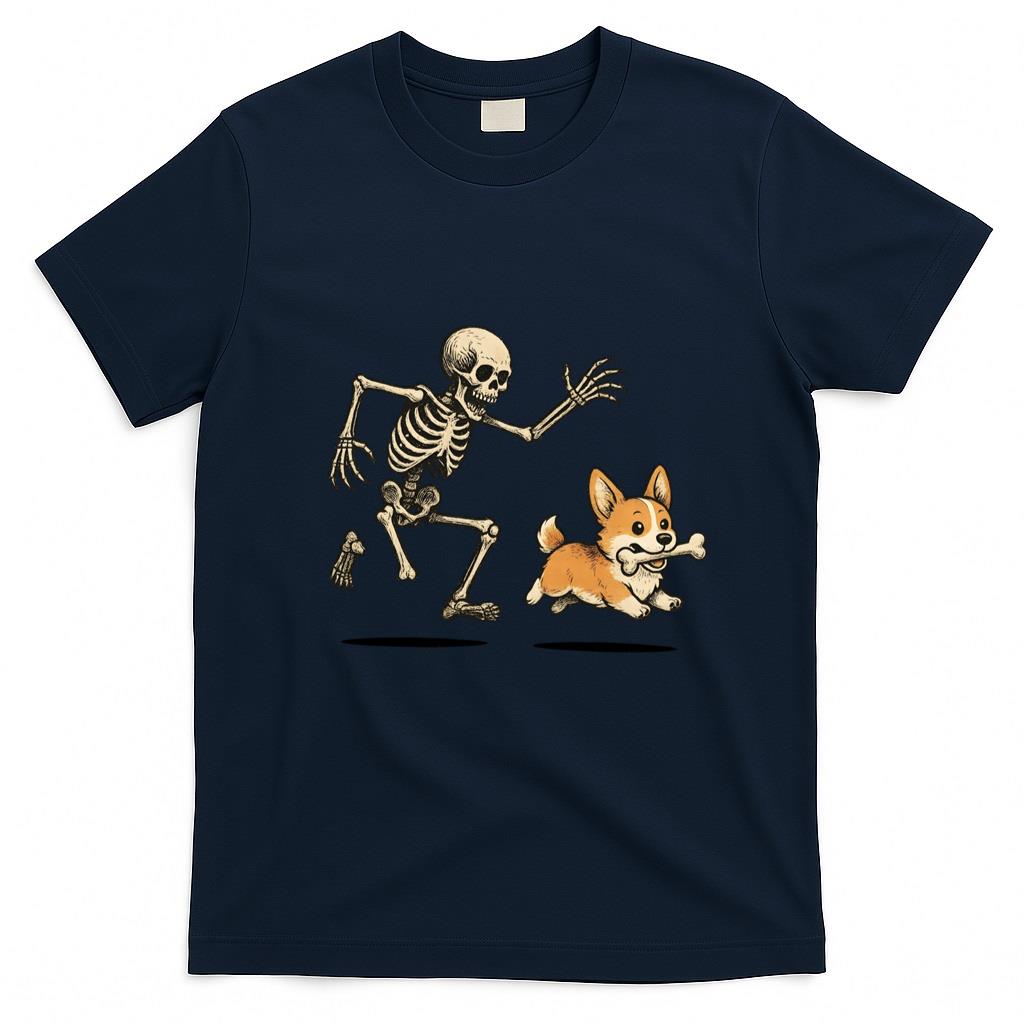 Pet Mom Halloween Shirt - Funny Skeleton Chasing Corgi Halloween Dog Mom Pet Lover Long Sleeve T-Shirt_3