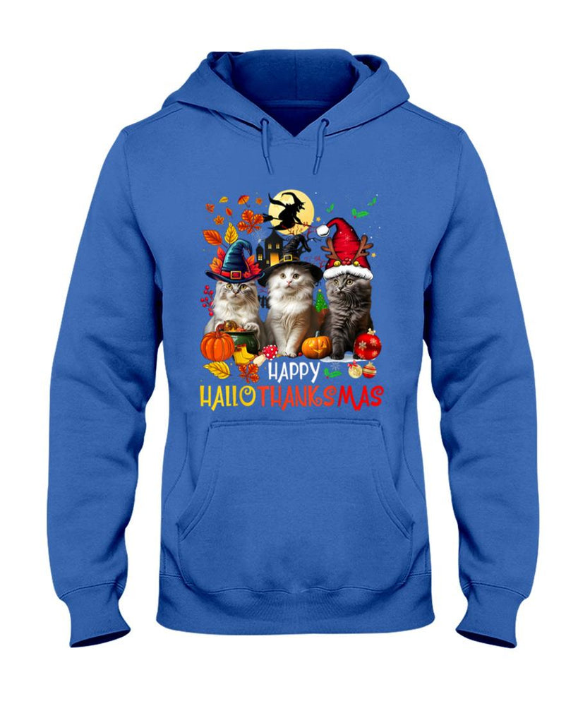Halloween Thanksgiving Christmas Happy HalloThanksMas Cats T-Shirt
