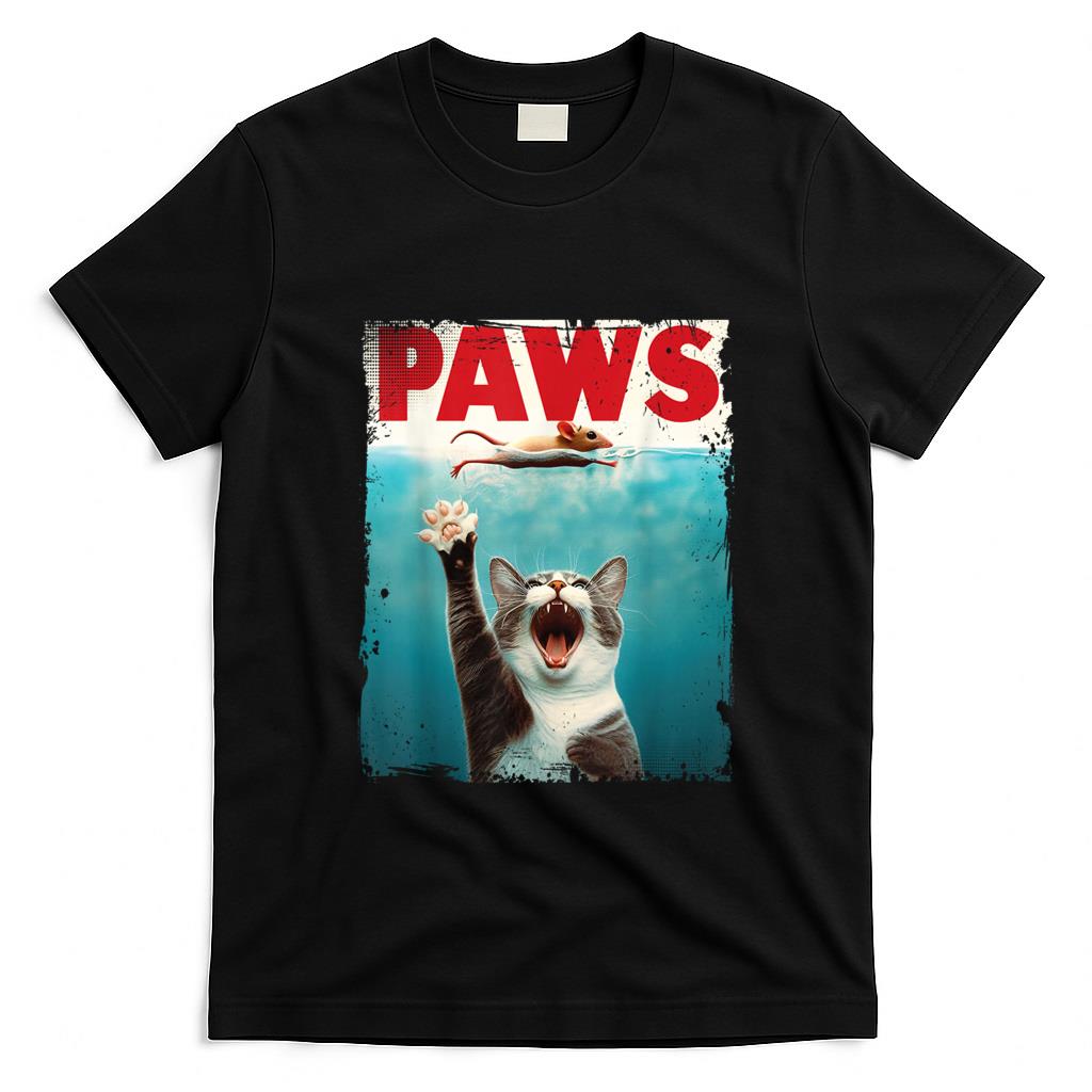 Funny Tees - PAWS Parody Cat Mouse Humorous Cat Chasing Mouse Kitten T-Shirt