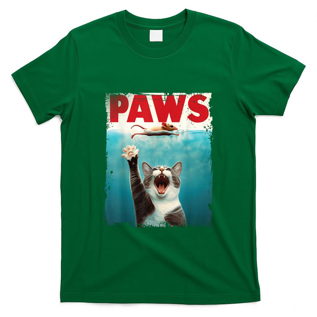 Funny Tees - PAWS Parody Cat Mouse Humorous Cat Chasing Mouse Kitten T-Shirt