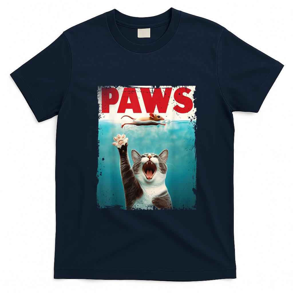 Funny Tees - PAWS Parody Cat Mouse Humorous Cat Chasing Mouse Kitten T-Shirt