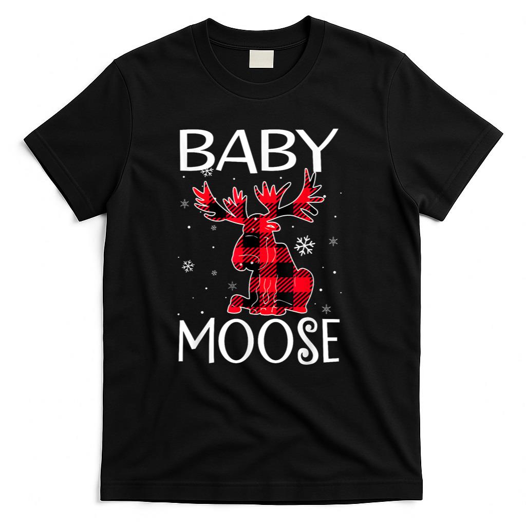 Baby Moose Red Plaid Matching Christmas Pajamas Family Xmas T-Shirt
