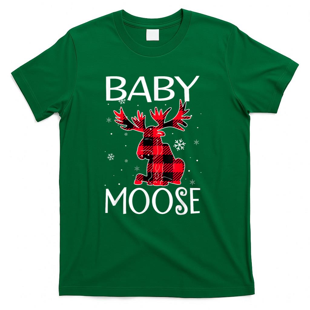 Baby Moose Red Plaid Matching Christmas Pajamas Family Xmas T-Shirt