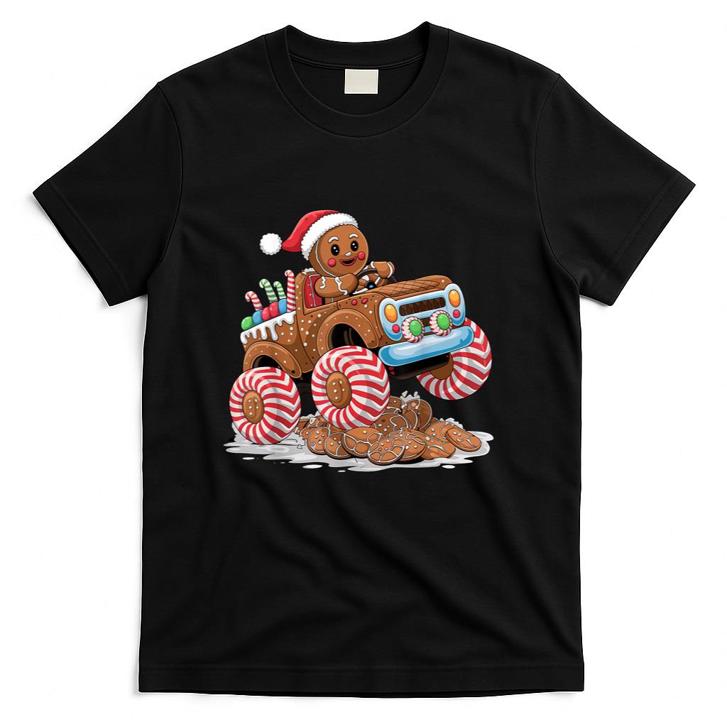 Monster Truck Gingerbread Man Funny Christmas Baking T-Shirt
