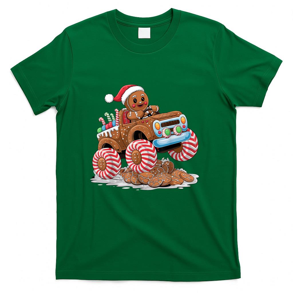 Monster Truck Gingerbread Man Funny Christmas Baking T-Shirt