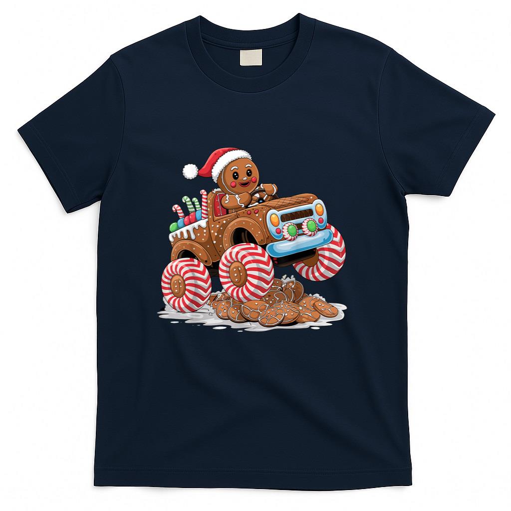 Monster Truck Gingerbread Man Funny Christmas Baking T-Shirt