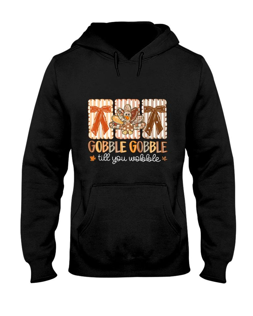 Gobble Gobble Till You Wobble Thanksgiving Turkey Bow Girly T-Shirt