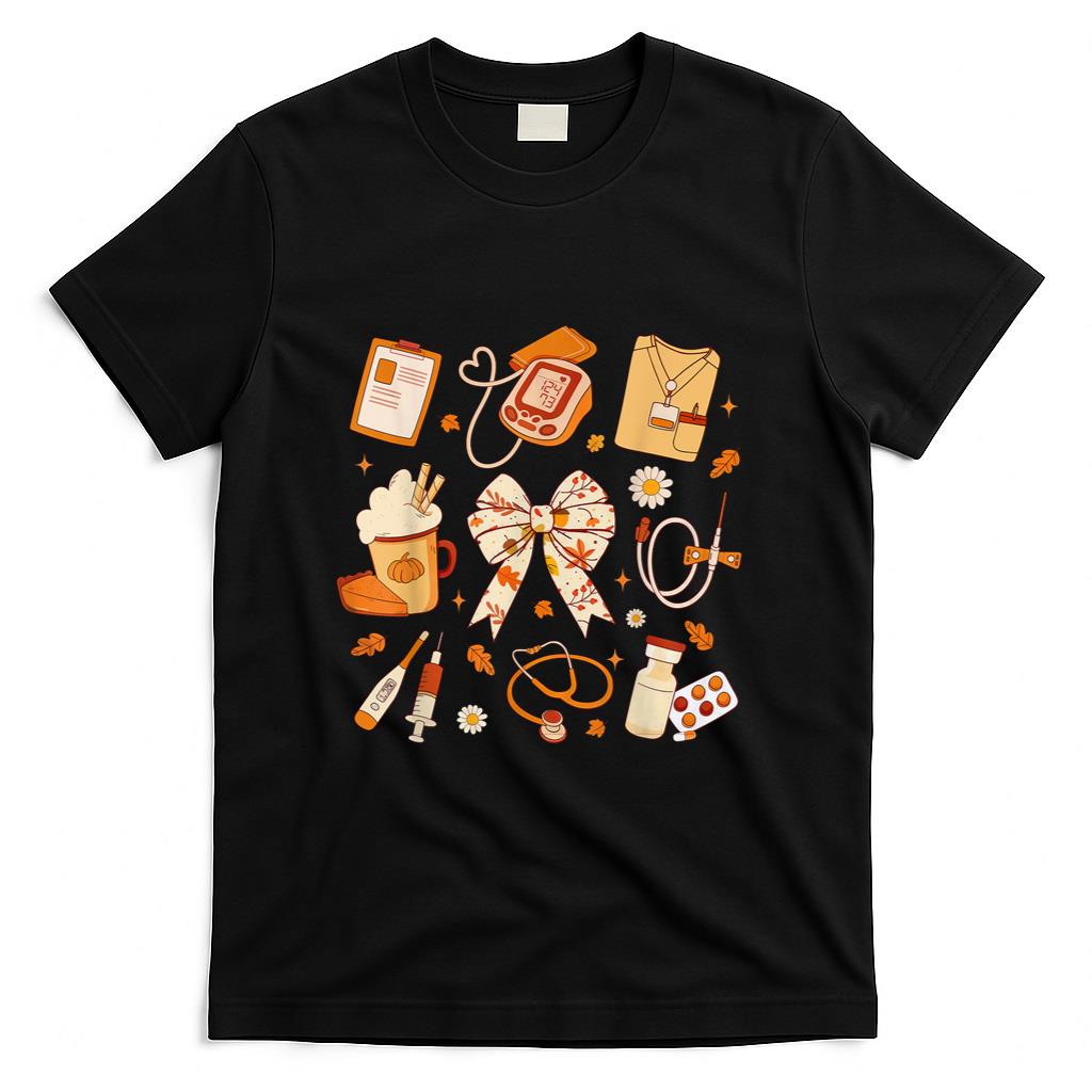 Thankful Nurse Fall Stethoscope Coquette Bow Thanksgiving T-Shirt