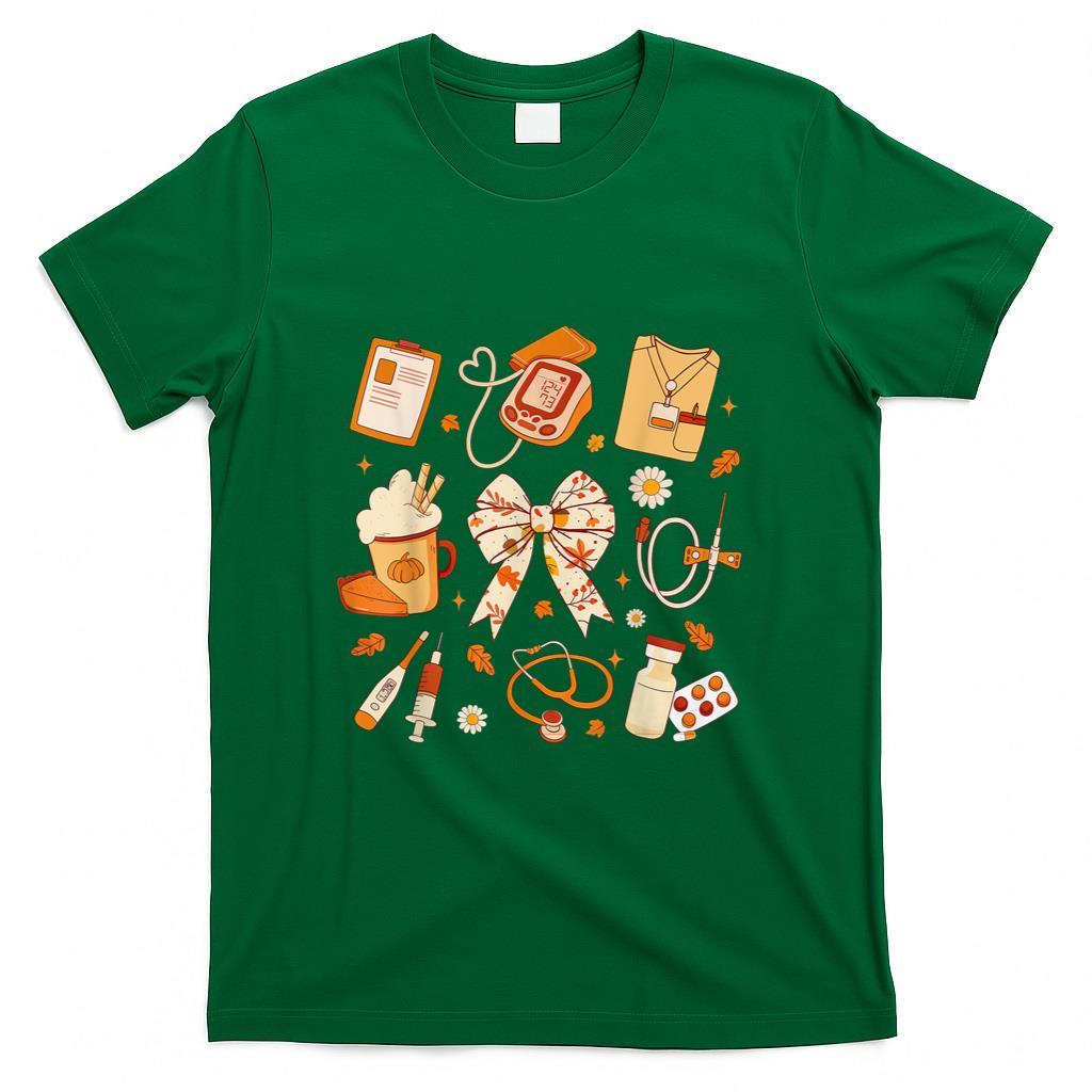 Thankful Nurse Fall Stethoscope Coquette Bow Thanksgiving T-Shirt