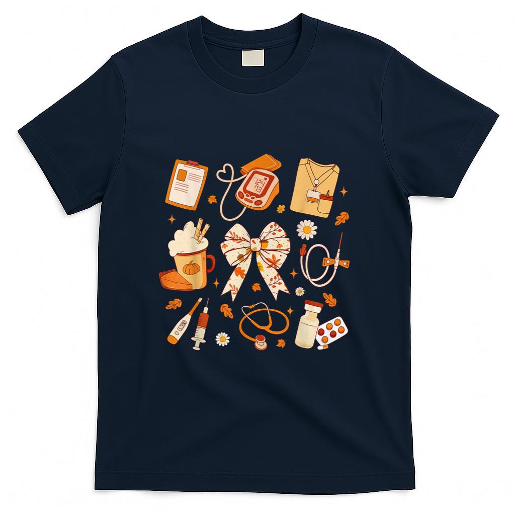 Thankful Nurse Fall Stethoscope Coquette Bow Thanksgiving T-Shirt